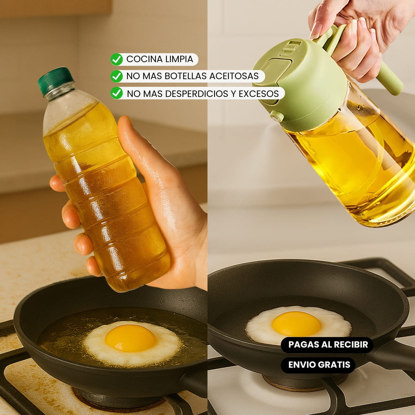 Dispensador doble función: rocía o vierte sin ensuciar